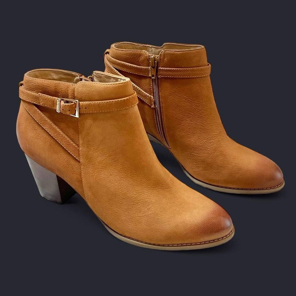 Vionic Brown Leather Block Heel Ankle Boots Women’s Size 11
